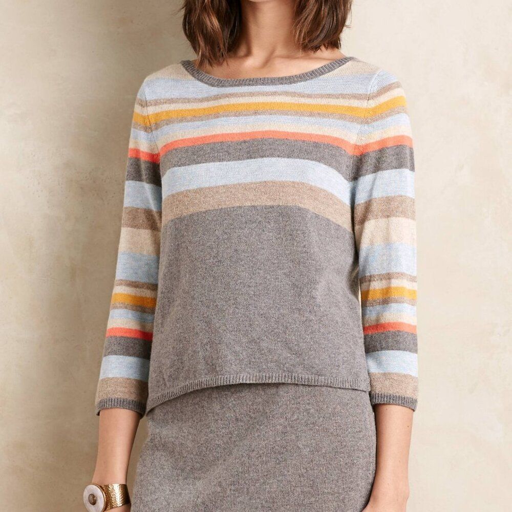 Anthropologie Moth Striped Wool Cashmere Blend Pullover Sweater Size Medium